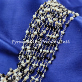 Black Onyx Hydro Faceted Rondelle Beaded Rosary Chain, Pearl Silver Plated Wire, Jewelry Making – SELLING BY FOOT